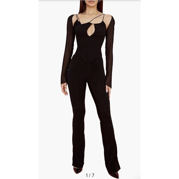 HOUSE OF CB Erin Black Mesh Trousers Sheer High Waist Flare Pants Size Small - Picture 4 of 16